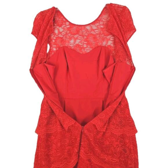 Cynthia Steffe ~Woman Size 6~ Red Fire Lace Short Sleeve Corset Dress. - Picture 11 of 16
